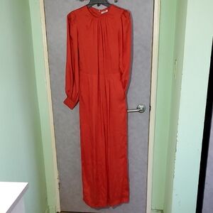 Elegant Red Long Sleeve Jumpsuit Pants